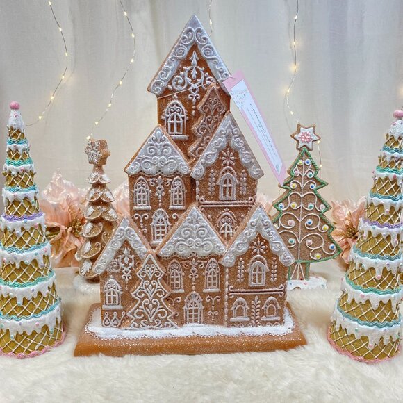 CUPCAKES & CASHMERE Gingerbread House Village 17" Sugar Snowy Christmas Decor - Picture 1 of 5